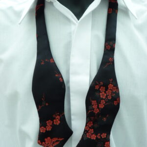 Black/Red Blossom Diamond Tip Self Tie Bow Tie
